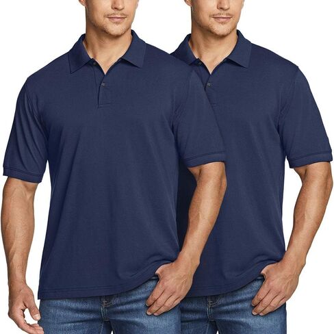 ATHLIO 2 Pack Men's Short Sleeve Polo Shirts, Classic fit Quick Dry Tech Golf Shirts, Dri Flex Performance Solid Top Shirts in Kuwait