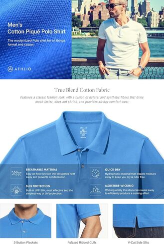 ATHLIO 2 Pack Men's Short Sleeve Polo Shirts, Classic fit Quick Dry Tech Golf Shirts, Dri Flex Performance Solid Top Shirts in Kuwait