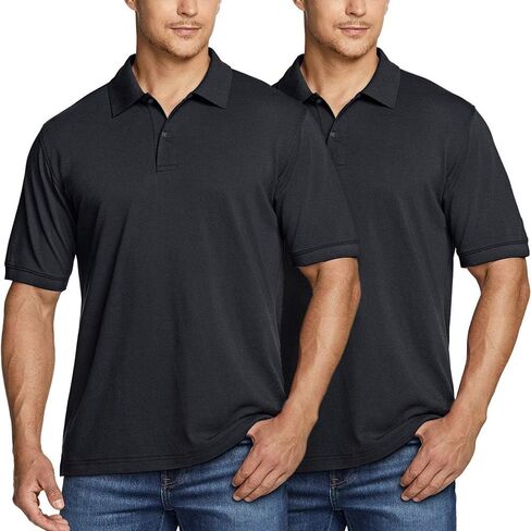 ATHLIO 2 Pack Men's Short Sleeve Polo Shirts, Classic fit Quick Dry Tech Golf Shirts, Dri Flex Performance Solid Top Shirts in Saudi Arabia