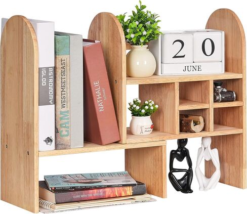 رف منظم سطح المكتب من BEWISHOME، رف عرض خشبي قابل للتعديل، رف تخزين المكتب، رف كتب صغير قائم بذاته لسطح المكتب لغرفة النوم وغرفة المعيشة والمكتب المنزلي KXJ03Y in Kuwait