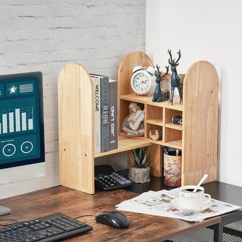 رف منظم سطح المكتب من BEWISHOME، رف عرض خشبي قابل للتعديل، رف تخزين المكتب، رف كتب صغير قائم بذاته لسطح المكتب لغرفة النوم وغرفة المعيشة والمكتب المنزلي KXJ03Y in Kuwait