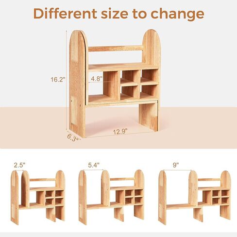 رف منظم سطح المكتب من BEWISHOME، رف عرض خشبي قابل للتعديل، رف تخزين المكتب، رف كتب صغير قائم بذاته لسطح المكتب لغرفة النوم وغرفة المعيشة والمكتب المنزلي KXJ03Y in Kuwait