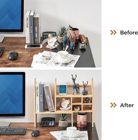 رف منظم سطح المكتب من BEWISHOME، رف عرض خشبي قابل للتعديل، رف تخزين المكتب، رف كتب صغير قائم بذاته لسطح المكتب لغرفة النوم وغرفة المعيشة والمكتب المنزلي KXJ03Y in Kuwait