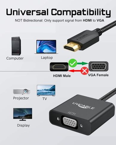 محول HDMI إلى VGA 2 حزمة، محول HDMI إلى VGA كابل ذكر إلى أنثى 1080P لسطح المكتب والكمبيوتر المحمول والكمبيوتر الشخصي والشاشة وجهاز العرض وHDTV وChromebook وRaspberry Pi وRoku وXbox والمزيد in Kuwait