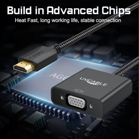 محول HDMI إلى VGA 2 حزمة، محول HDMI إلى VGA كابل ذكر إلى أنثى 1080P لسطح المكتب والكمبيوتر المحمول والكمبيوتر الشخصي والشاشة وجهاز العرض وHDTV وChromebook وRaspberry Pi وRoku وXbox والمزيد in Kuwait