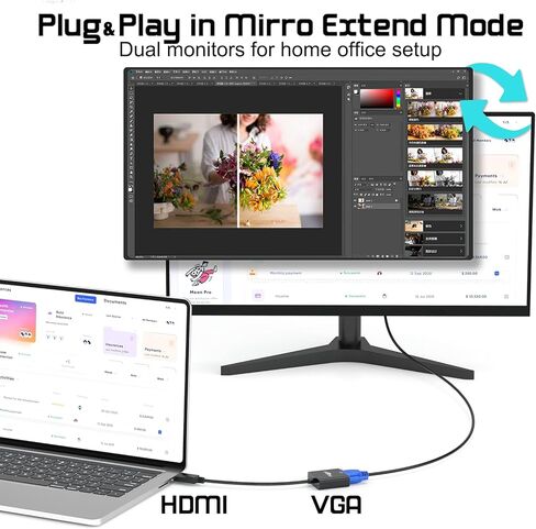 محول HDMI إلى VGA 2 حزمة، محول HDMI إلى VGA كابل ذكر إلى أنثى 1080P لسطح المكتب والكمبيوتر المحمول والكمبيوتر الشخصي والشاشة وجهاز العرض وHDTV وChromebook وRaspberry Pi وRoku وXbox والمزيد in Kuwait