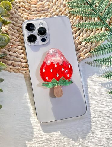 حامل قبضة هاتف على شكل فراولة لطيف من VJQ، حامل هاتف خلوي ثلاثي الأبعاد فريد من نوعه، ملحق سحر الهاتف قابل للطي، قبضة هاتف بمسند ممتد مع قاعدة قابلة للتبديل، مقبض قبضة لجهاز Kindle in Kuwait