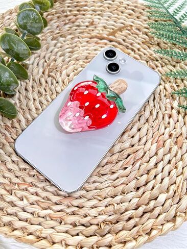 حامل قبضة هاتف على شكل فراولة لطيف من VJQ، حامل هاتف خلوي ثلاثي الأبعاد فريد من نوعه، ملحق سحر الهاتف قابل للطي، قبضة هاتف بمسند ممتد مع قاعدة قابلة للتبديل، مقبض قبضة لجهاز Kindle in Kuwait