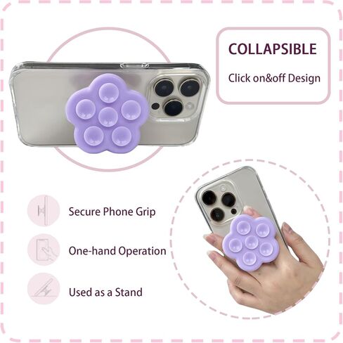 Grippopso Suction Phone Case Mount, Silicone Suction Cup Collapsible Phone Grip Holder Stand, Hands-Free Cell Phone Accessory Holder for Selfies and Videos Creator (Matt Clear) in Saudi Arabia