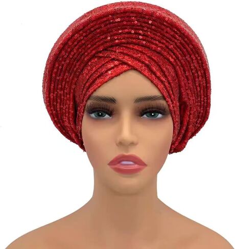 JRZXTWL الحجاب للسيدات الأفريقيات السيارات Gele أغطية الرأس غطاء الرأس حفلة الترتر لامعة باوتو قبعة in Kuwait