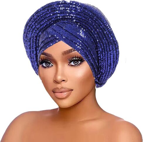 JRZXTWL الحجاب للسيدات الأفريقيات السيارات Gele أغطية الرأس غطاء الرأس حفلة الترتر لامعة باوتو قبعة in Kuwait
