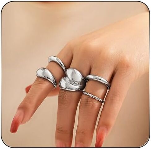 MIFYNN Chunky Gold Rings for Women Gold Silver Adjustable Thick Ring Fashion Statement Ring Open Dome Ring Chunky Silver Rings Geometric Curved Minimalist Simple Rings in Saudi Arabia