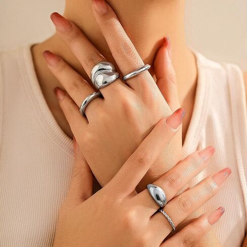 MIFYNN Chunky Gold Rings for Women Gold Silver Adjustable Thick Ring Fashion Statement Ring Open Dome Ring Chunky Silver Rings Geometric Curved Minimalist Simple Rings in Saudi Arabia