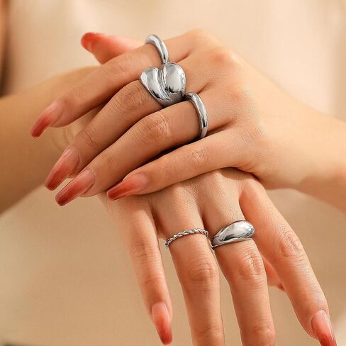 MIFYNN Chunky Gold Rings for Women Gold Silver Adjustable Thick Ring Fashion Statement Ring Open Dome Ring Chunky Silver Rings Geometric Curved Minimalist Simple Rings in Saudi Arabia