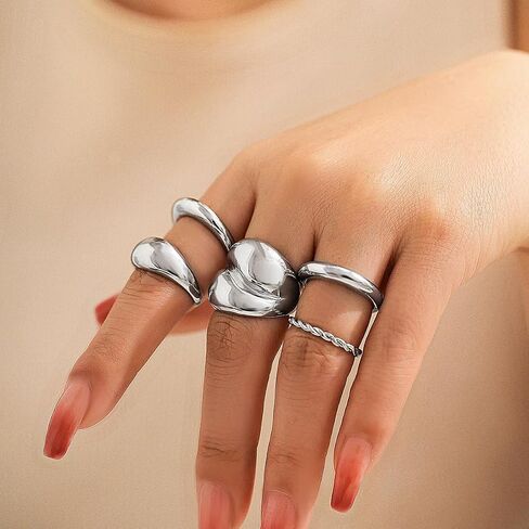 MIFYNN Chunky Gold Rings for Women Gold Silver Adjustable Thick Ring Fashion Statement Ring Open Dome Ring Chunky Silver Rings Geometric Curved Minimalist Simple Rings in Saudi Arabia