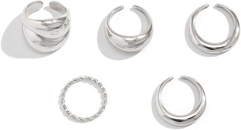 MIFYNN Chunky Gold Rings for Women Gold Silver Adjustable Thick Ring Fashion Statement Ring Open Dome Ring Chunky Silver Rings Geometric Curved Minimalist Simple Rings in Saudi Arabia