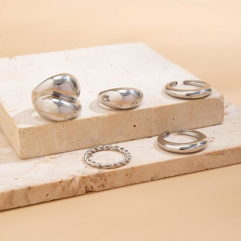 MIFYNN Chunky Gold Rings for Women Gold Silver Adjustable Thick Ring Fashion Statement Ring Open Dome Ring Chunky Silver Rings Geometric Curved Minimalist Simple Rings in Saudi Arabia