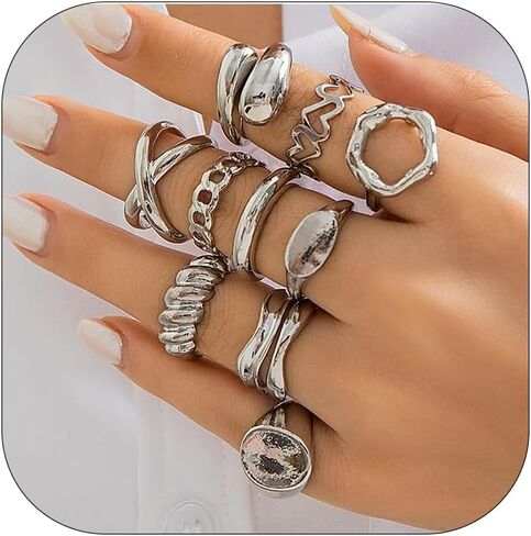 BEARJIA Chunky Gold Rings for Women Adjustable Silver Bold Thick Rings Gold Statement Rings Open Dome Ring Chunky Silver Rings for Women Minimalist Simple Rings in Saudi Arabia