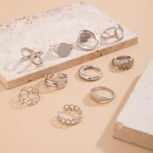 BEARJIA Chunky Gold Rings for Women Adjustable Silver Bold Thick Rings Gold Statement Rings Open Dome Ring Chunky Silver Rings for Women Minimalist Simple Rings in Saudi Arabia