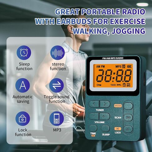 راديو VR Robot المحمول AM/FM، راديو جيب شخصي مع شاشة LCD واضحة للضبط الرقمي، راديو Walkman لإعداد الوقت قابل لإعادة الشحن مع أفضل استقبال للمشي/الركض/اللياقة البدنية/التخييم in Kuwait