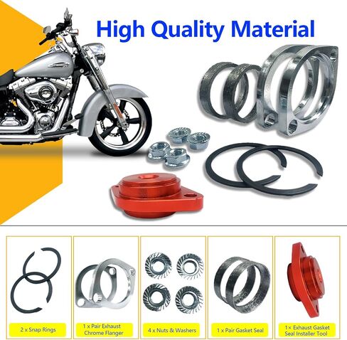 Gasket & Chrome Flange with Nuts & Washers Kit Compatible for Harley-Davidson Big Twin Sportster 883 1200 XL883 XL1200 48 72 1984-2022 in Saudi Arabia