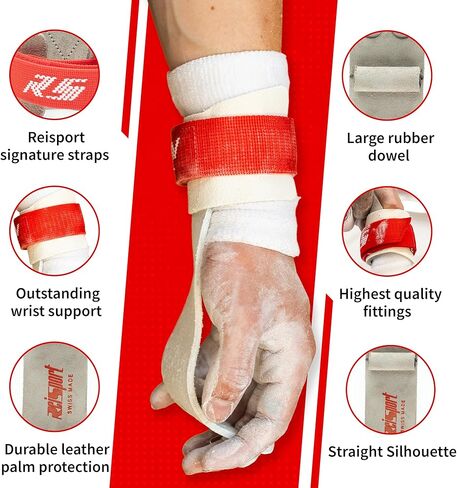 Reisport Men's Ring Gymnastics Grips - Durable Leather Hand Grips for Gymnastics Rings Men & Boys - Gymnastics Equipment & Accessories for Advanced Gymnasts in Saudi Arabia