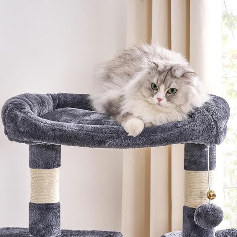 BEWISHOME شجرة القطط مع صندوق الفضلات، صندوق فضلات مخفي الكل في واحد، برج قطط متعدد الوظائف مع أعمدة خدش، جثم كبير، منزل حديث للقطط MMJ84D in Kuwait