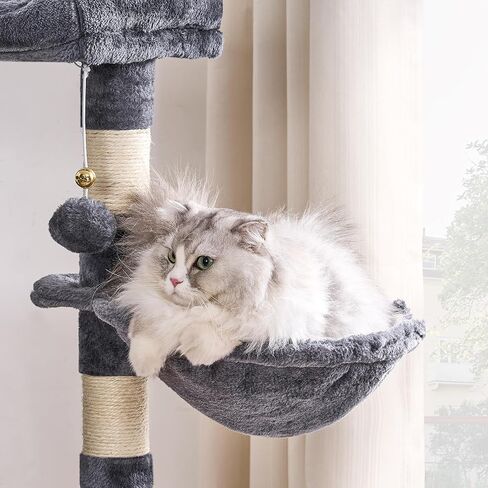 BEWISHOME شجرة القطط مع صندوق الفضلات، صندوق فضلات مخفي الكل في واحد، برج قطط متعدد الوظائف مع أعمدة خدش، جثم كبير، منزل حديث للقطط MMJ84D in Kuwait