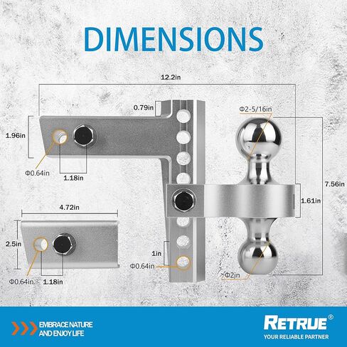 وصلة جر مقطورة قابلة للتعديل من RETRUE، تناسب أجهزة الاستقبال مقاس 2 و2.5 بوصة، وصلة قطرة/ارتفاع 8 بوصة، وصلة ربط كروية 8,500 رطل، و2 بوصة و2-5/16 بوصة وصلة سحب GTW للشاحنات المزودة بدبابيس وأقفال من الألومنيوم in Kuwait
