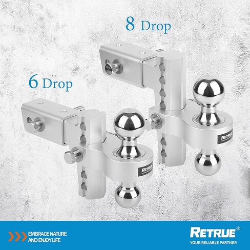 وصلة جر مقطورة قابلة للتعديل من RETRUE، تناسب أجهزة الاستقبال مقاس 2 و2.5 بوصة، وصلة قطرة/ارتفاع 8 بوصة، وصلة ربط كروية 8,500 رطل، و2 بوصة و2-5/16 بوصة وصلة سحب GTW للشاحنات المزودة بدبابيس وأقفال من الألومنيوم in Kuwait