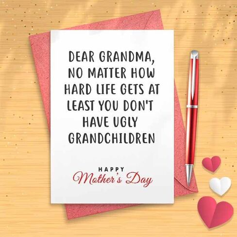 Funny Card For Grandma, From Daughter, From Son, Mother's Day, Valentine's Day, Christmas, Galentine, Birthday, Ugly Children [00456] in Saudi Arabia