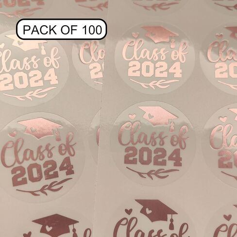 100 Transparent Gold Foil Graduation Stickers for College High School Class of 2024 Ideal for Envelope Seals Invitation Decorations Graduate Party Favor Labels Real Foil 1.6" (Class, Gold Foil) in Saudi Arabia