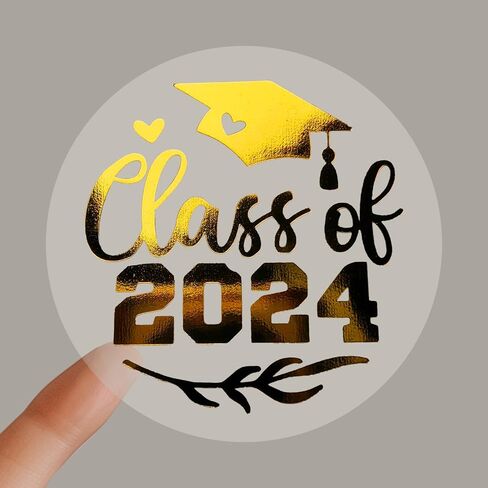 100 Transparent Gold Foil Graduation Stickers for College High School Class of 2024 Ideal for Envelope Seals Invitation Decorations Graduate Party Favor Labels Real Foil 1.6" (Class, Gold Foil) in Saudi Arabia