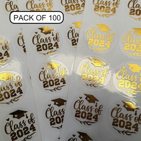 100 Transparent Gold Foil Graduation Stickers for College High School Class of 2024 Ideal for Envelope Seals Invitation Decorations Graduate Party Favor Labels Real Foil 1.6" (Class, Gold Foil) in Saudi Arabia
