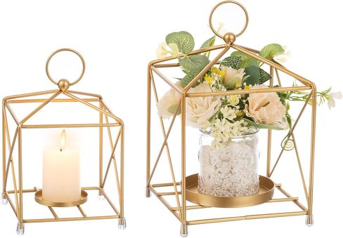 Romadedi Metal Candle Lantern Decorative - 4 Pcs Modern Farmhouse Black Candle Holder for Pillar Tea Light Table Centerpiece Decorations for Coffee Tables Mantel Shelf in Saudi Arabia