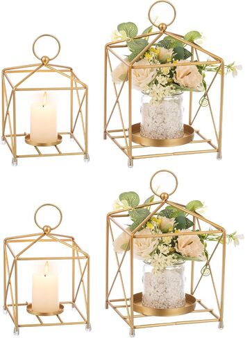 Romadedi Metal Candle Lantern Decorative - 4 Pcs Modern Farmhouse Black Candle Holder for Pillar Tea Light Table Centerpiece Decorations for Coffee Tables Mantel Shelf in Saudi Arabia
