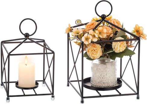 Romadedi Metal Candle Lantern Decorative - 4 Pcs Modern Farmhouse Black Candle Holder for Pillar Tea Light Table Centerpiece Decorations for Coffee Tables Mantel Shelf in Saudi Arabia