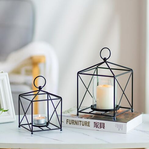 Romadedi Metal Candle Lantern Decorative - 4 Pcs Modern Farmhouse Black Candle Holder for Pillar Tea Light Table Centerpiece Decorations for Coffee Tables Mantel Shelf in Saudi Arabia