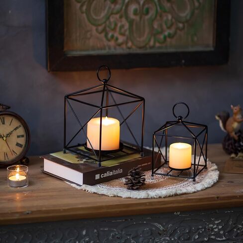 Romadedi Metal Candle Lantern Decorative - 4 Pcs Modern Farmhouse Black Candle Holder for Pillar Tea Light Table Centerpiece Decorations for Coffee Tables Mantel Shelf in Saudi Arabia