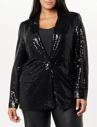 The Drop Women's Blake Long Blazer, Black Sequins, 2X in Saudi Arabia