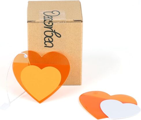 Decorbea Fluorescence Blank Labeling Tags, 50pcs Plastic Outer Shell Gift Tag with String, Heart White Paper Hang Labels for Clothing Presents (Yellow) in Saudi Arabia