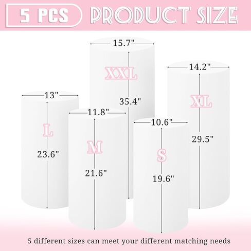 Set of 5 Spandex Cylinder Pedestal Stand Covers Beige Round Cylinder Plinth Display Box Stand Covers, Pillar Covers for Party Wedding Baby Shower Birthday Event Decor (Cylinder Stands Not Included) in Saudi Arabia