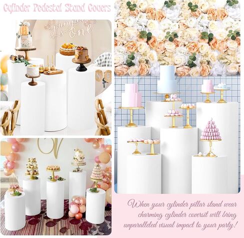 Set of 5 Spandex Cylinder Pedestal Stand Covers Beige Round Cylinder Plinth Display Box Stand Covers, Pillar Covers for Party Wedding Baby Shower Birthday Event Decor (Cylinder Stands Not Included) in Saudi Arabia