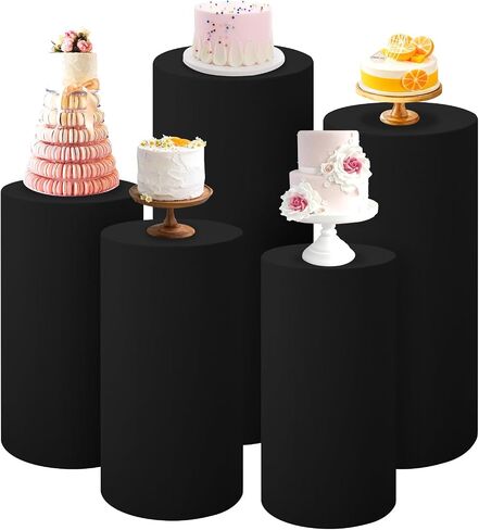 Set of 5 Spandex Cylinder Pedestal Stand Covers Beige Round Cylinder Plinth Display Box Stand Covers, Pillar Covers for Party Wedding Baby Shower Birthday Event Decor (Cylinder Stands Not Included) in Saudi Arabia