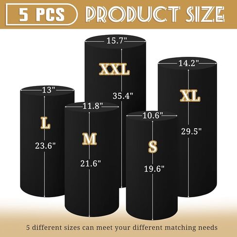 Set of 5 Spandex Cylinder Pedestal Stand Covers Beige Round Cylinder Plinth Display Box Stand Covers, Pillar Covers for Party Wedding Baby Shower Birthday Event Decor (Cylinder Stands Not Included) in Saudi Arabia