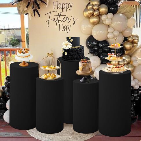 Set of 5 Spandex Cylinder Pedestal Stand Covers Beige Round Cylinder Plinth Display Box Stand Covers, Pillar Covers for Party Wedding Baby Shower Birthday Event Decor (Cylinder Stands Not Included) in Saudi Arabia