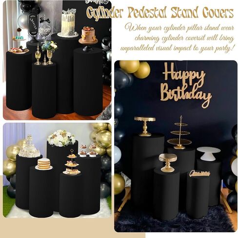 Set of 5 Spandex Cylinder Pedestal Stand Covers Beige Round Cylinder Plinth Display Box Stand Covers, Pillar Covers for Party Wedding Baby Shower Birthday Event Decor (Cylinder Stands Not Included) in Saudi Arabia