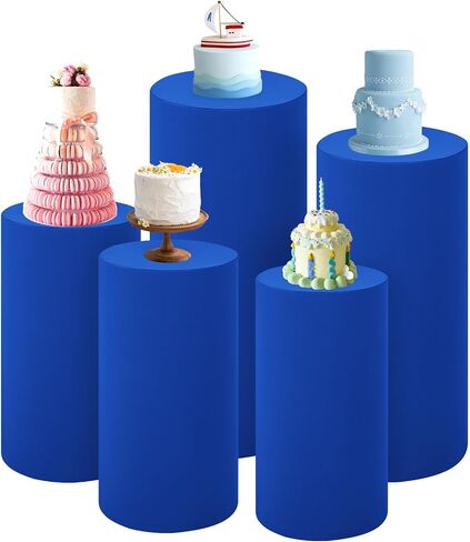 Set of 5 Spandex Cylinder Pedestal Stand Covers Beige Round Cylinder Plinth Display Box Stand Covers, Pillar Covers for Party Wedding Baby Shower Birthday Event Decor (Cylinder Stands Not Included) in Saudi Arabia