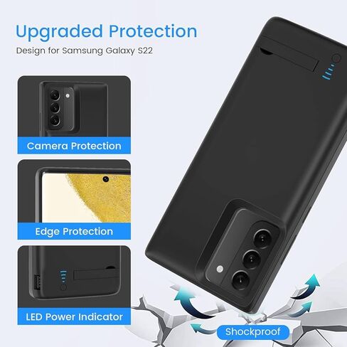 Fey Battery Case for Galaxy S22, Extended Battery Charging Case for Samsung Galaxy S22 5G,Rechargeable External Backup Battery Power Bank Case,Black in Kuwait