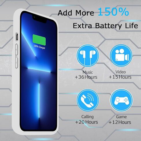 Battery Case for iPhone 13 Pro, Upgraded 7000mAh Ultra-Slim Rechargeable Portable Protective Charging Case Extended Battery Pack Compatible with iPhone 13 Pro (6.1 inch) Charger Case & Carplay (Black) in Kuwait